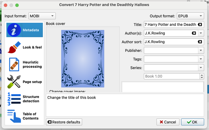 Chuyển đổi định dạng sang AZW3/MOBI