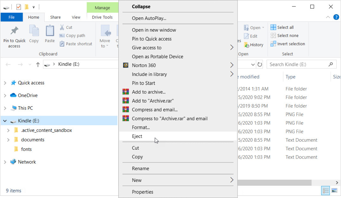 Eject Kindle trên Windows