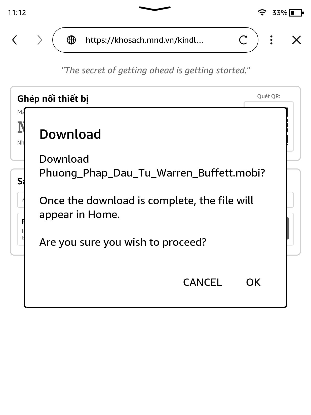 Xác nhận tải file trên Kindle